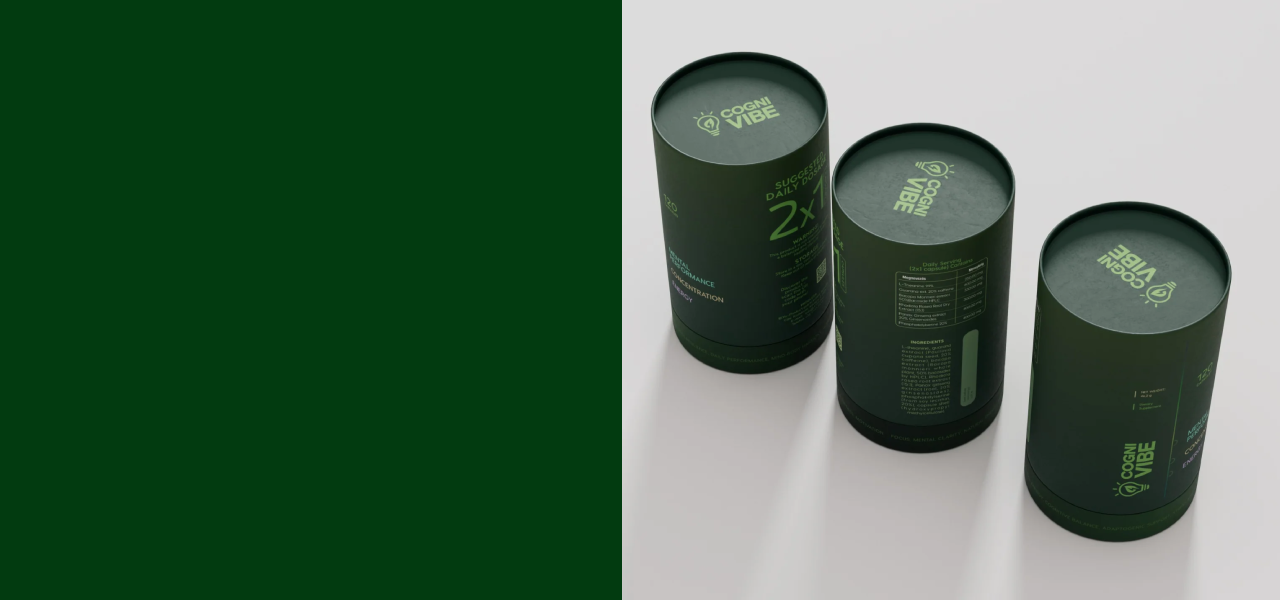 Three green cylindrical containers with text on a white background